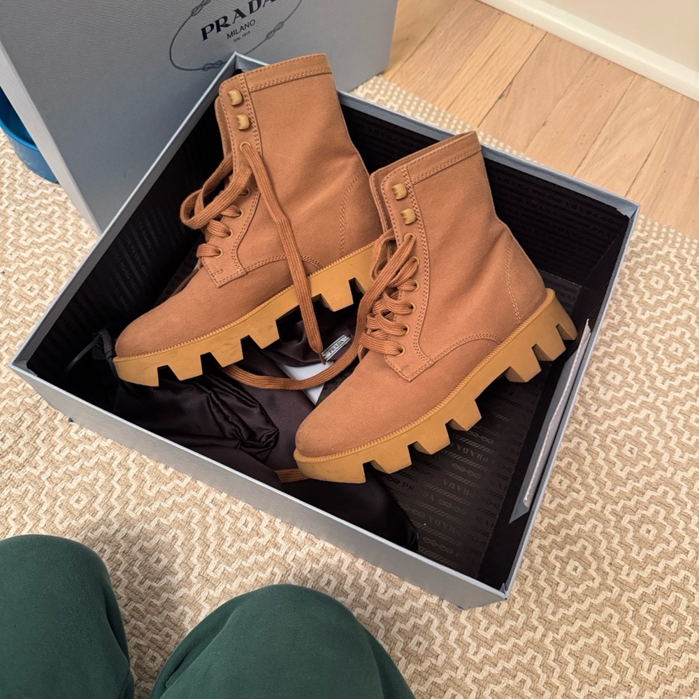 Prada Tan Lace-Up Ankle Boots - Picture 2 of 4